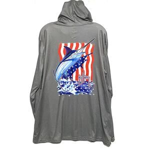 Guy Harvey Marlin Fishing Long Sleeve Hoodie Shirt Mens XXL American Flag USA